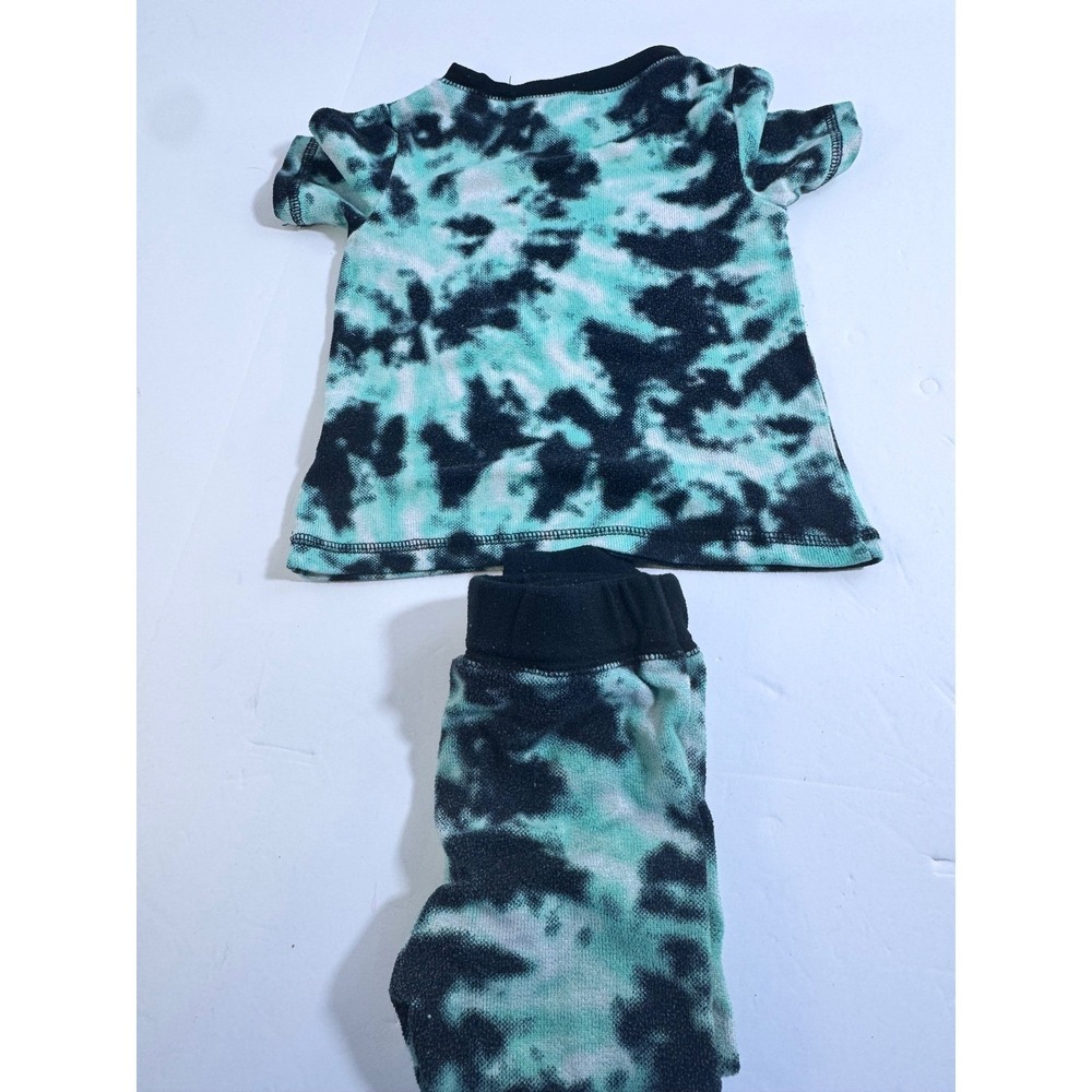 Kids Teal Black‎ Tie Dye Pajama Set Waffle Knit Thermal Shirt and Pants 2 Piece